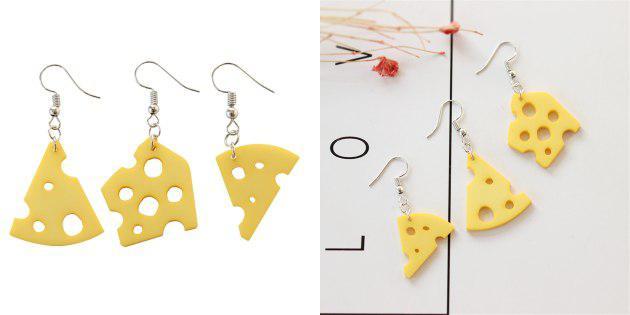 Earrings in the form of cheese