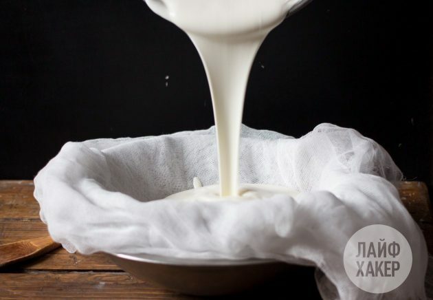 To make homemade yogurt-based cream cheese, pour the mixture over cheesecloth