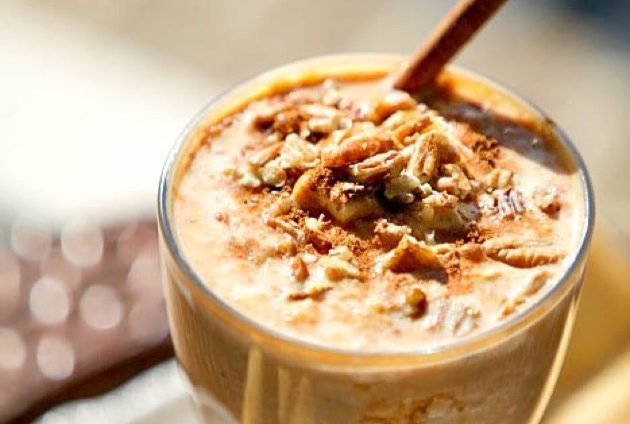 Parfait with pumpkin and oatmeal, spices and yoghurt