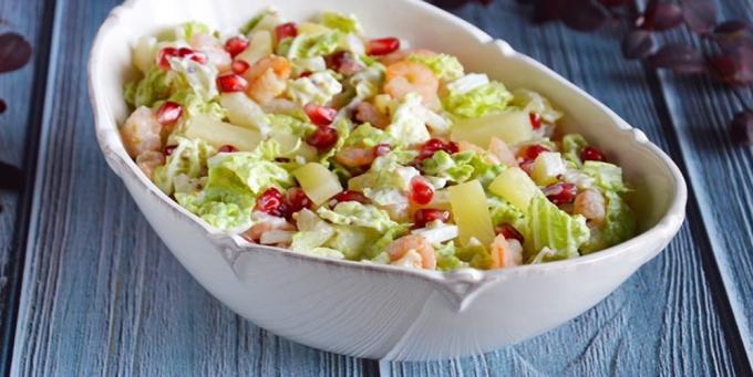 Recipes: Salad with pineapple, shrimp, Chinese cabbage and pomegranate