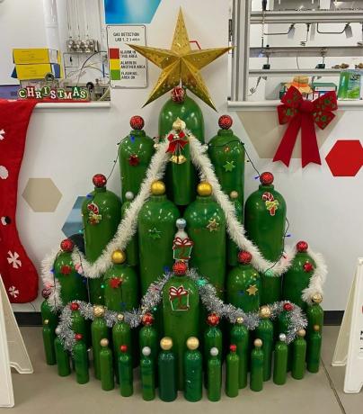 Christmas tree from gas cylinders