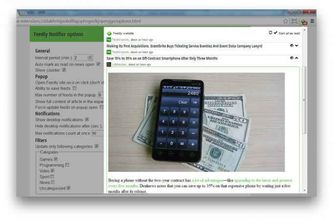 Chrome Extensions for convenient use Feedly: Feedly Notifier