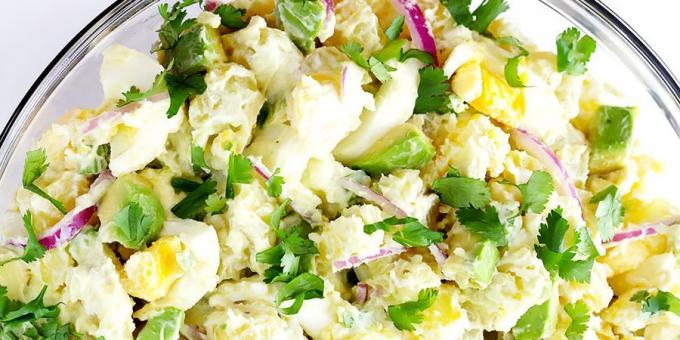 Salad with potatoes, celery and avocado