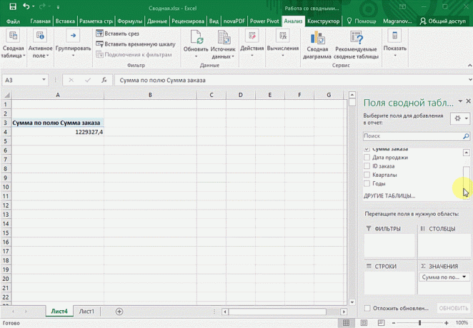 Summary table in Microsoft Excel