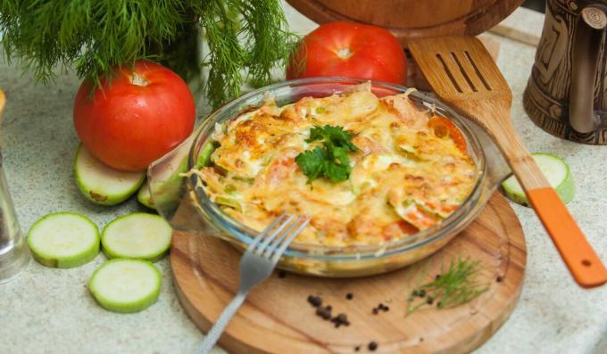 Zucchini casserole with tomatoes and cheese