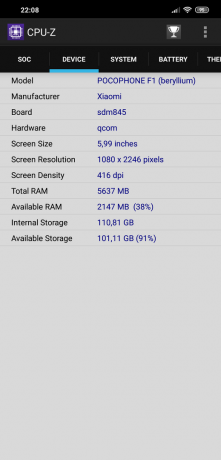 review Xiaomi Pocophone F1: CPU-Z
