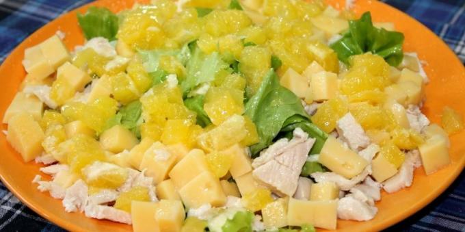 Recipes for salads without mayonnaise Salad c chicken, cheese and orange