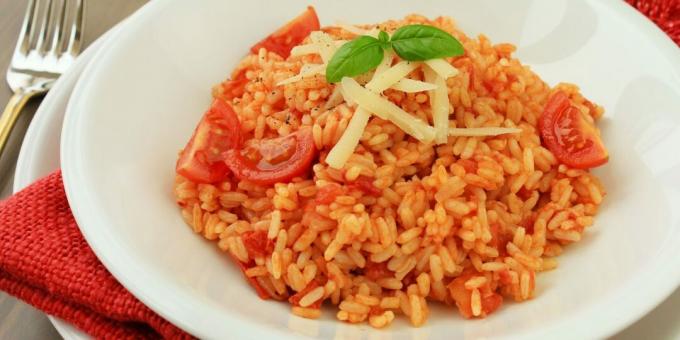 Risotto in tomato sauce with cherry tomatoes