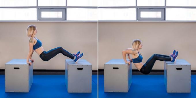 Home workouts for Beginners: Reverse push-ups with your feet on the platform