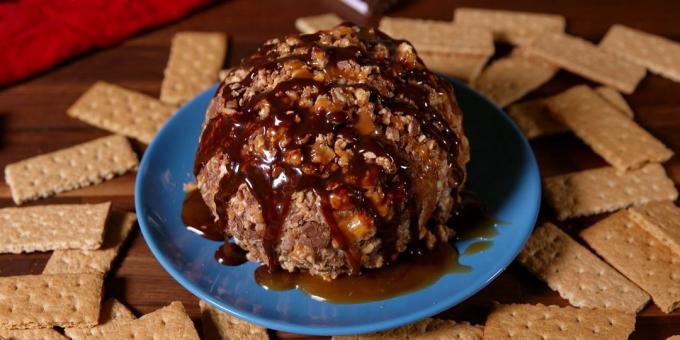 Cheese ball with caramel and Snickers