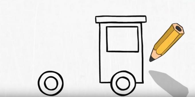 How to draw a fire truck: add a window and a roof