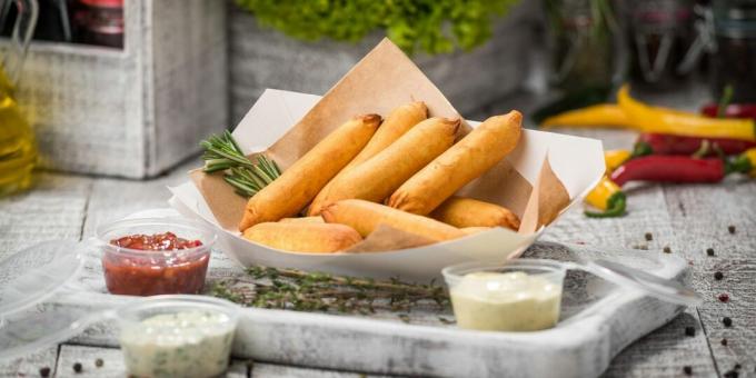 Fried sausages in a potato-cheese crust