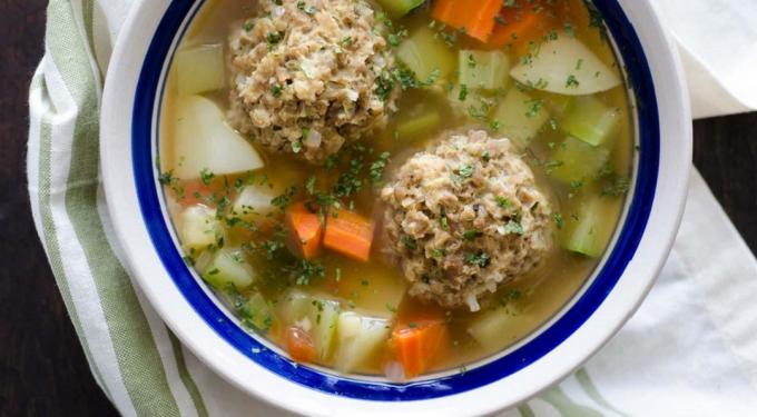 Meatball soup with chicken broth