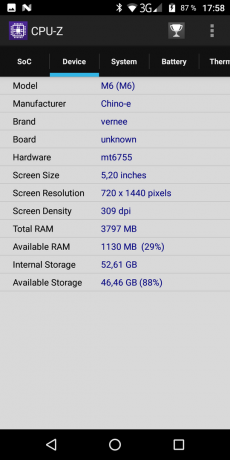 Vernee M6. CPU-Z