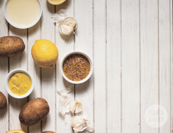 Baked potatoes with mustard and lemon peel Ingredients