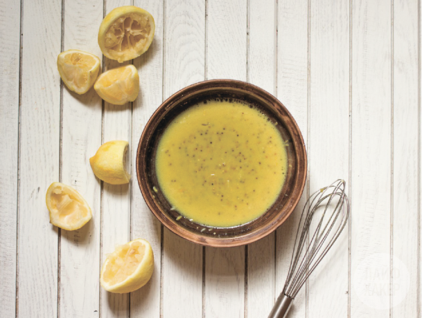 Baked potatoes with mustard and lemon peel: sauce