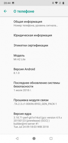 Xiaomi Mi A2 Lite: System Version