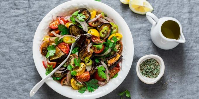 Salad with baked eggplant and tomatoes