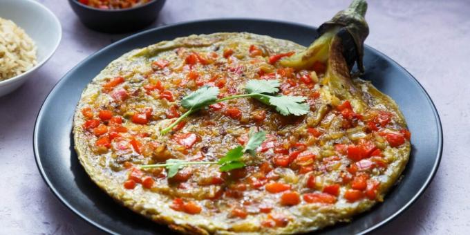 Filipino omelet with minced meat and eggplant