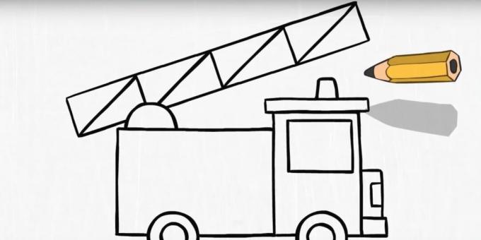 How to draw a fire truck: add a ladder and a beacon