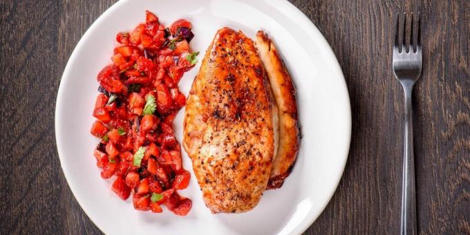 Baked chicken fillet with strawberry salsa