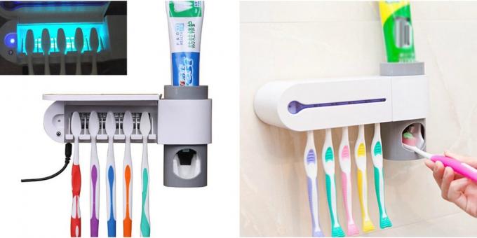 Toothpaste dispenser with a holder for brushes