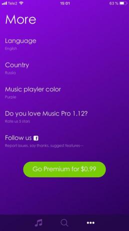 The Music Pro app settings you can change the color