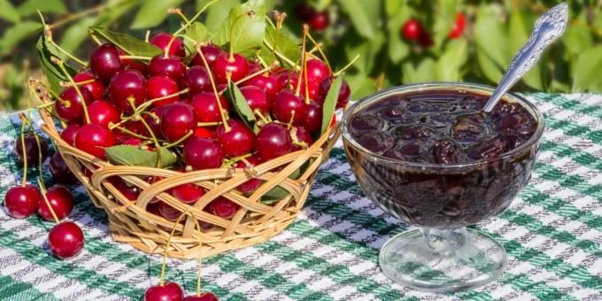 Thick jam from cherries, pitted and blackcurrant