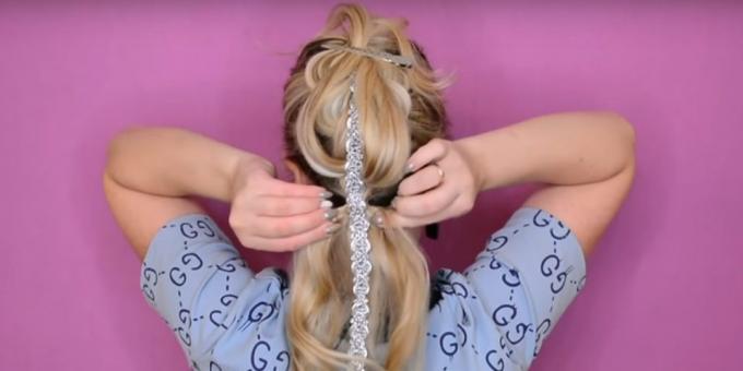 Collect all the remaining hair from the bottom with a ribbon in the tail