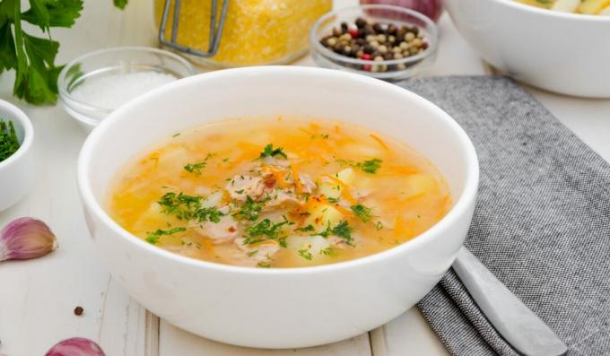 Cabbage soup with canned fish in a slow cooker