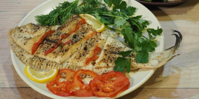 Flounder baked with tomato