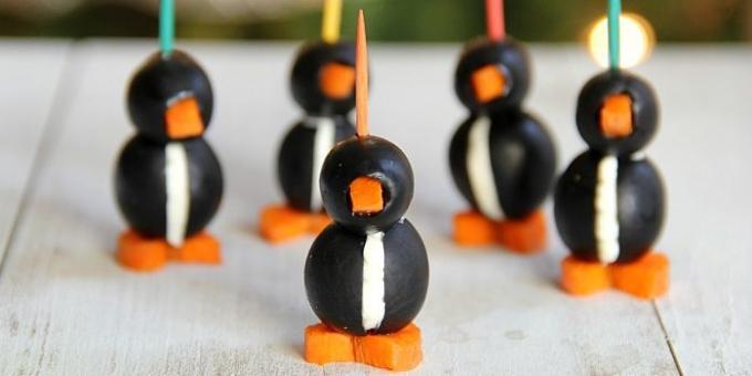 Penguins of olive and cream cheese