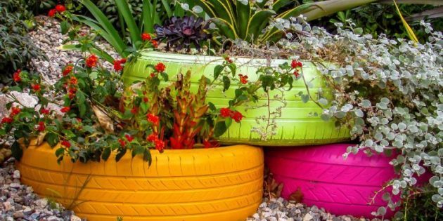 How to make a flower bed of tires