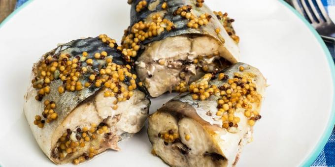 How to cook mackerel in the oven with mustard and soy sauce