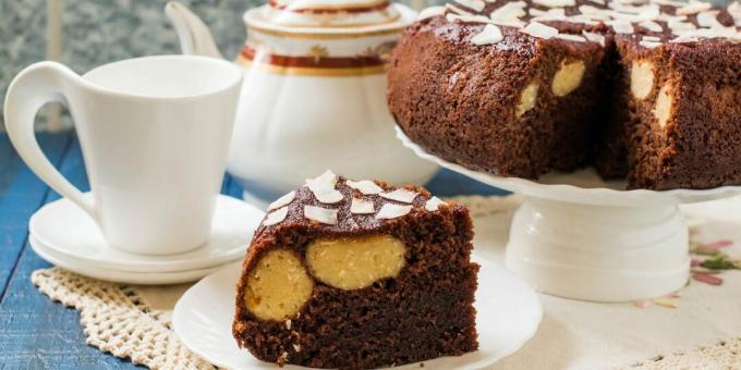 Chocolate cake with coconut curd balls