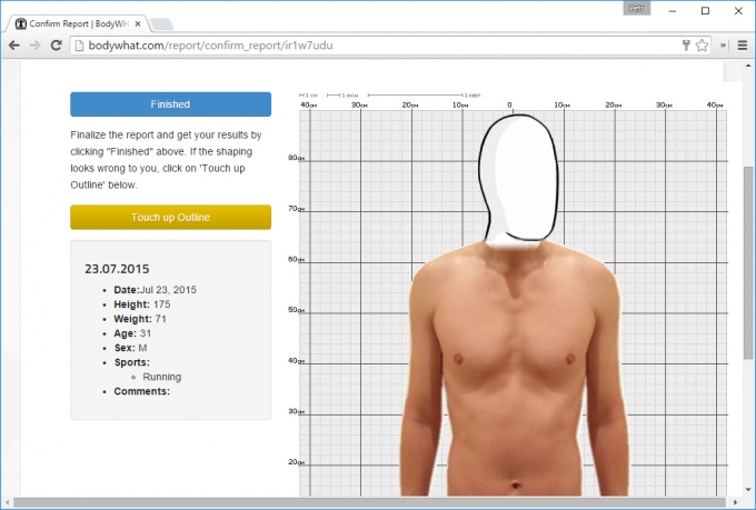 The virtual body model on BodyWHAT