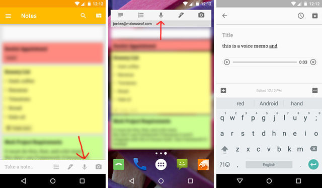 Google Keep: dictate notes