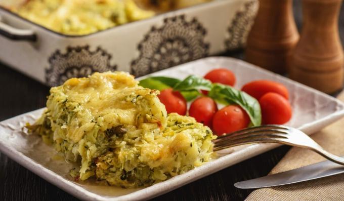 Zucchini casserole with sausage and cheese