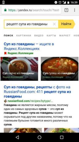 "Yandex": search recipes by ingredients