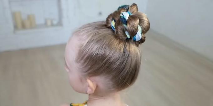 Hairstyles for girls: tall twisted beam with a handkerchief