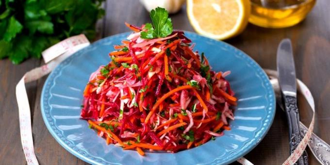 Salad with carrots, cabbage and beets