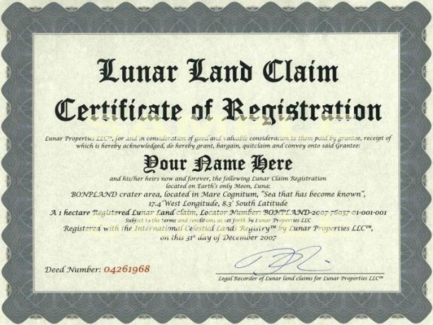 Luna certificate to the ground