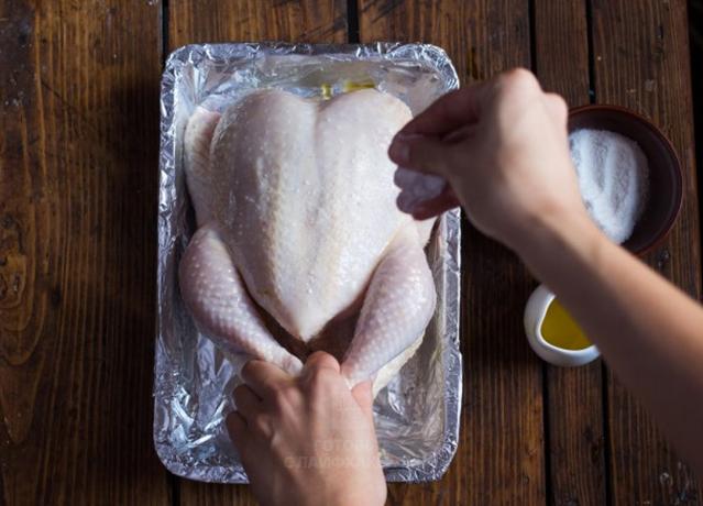 How to cook the chicken: rub with olive oil and salt
