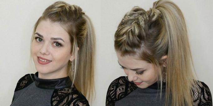 Women's hairstyles for a round face: a mohawk braid with a voluminous tail