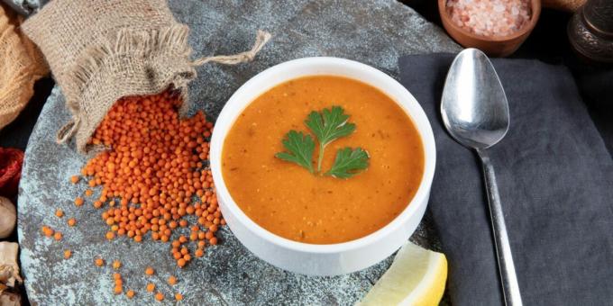 Turkish red lentil soup with carrots and potatoes