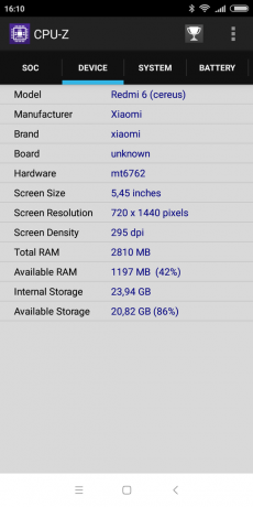 Xiaomi Redmi 6: CPU-Z
