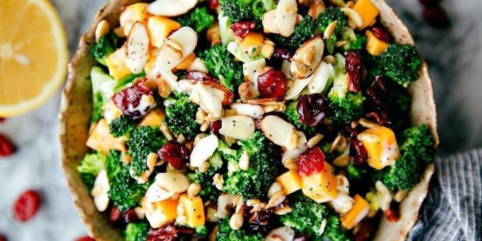 Vegetable salad with broccoli, nuts and cranberries