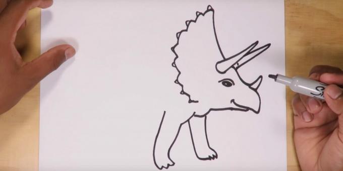 How to draw a Triceratops: draw the front legs