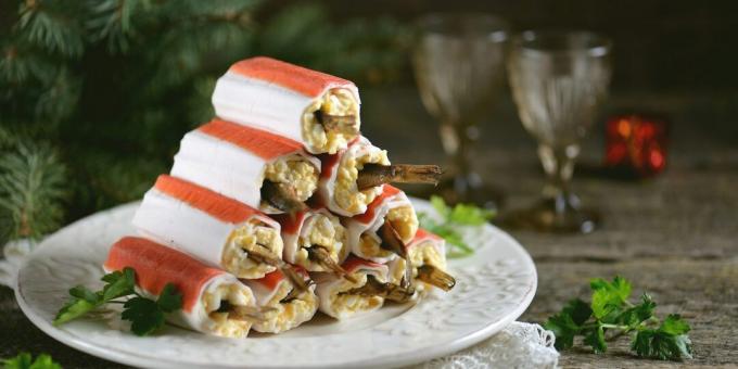 Stuffed crab sticks with sprats. Spectacular party snack