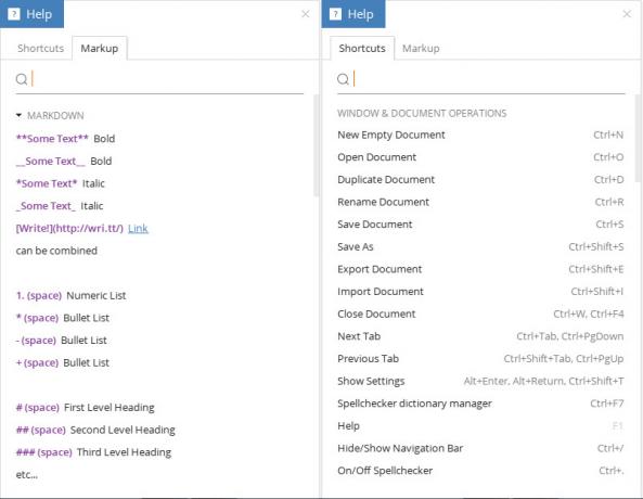 Shortcuts in Write! for Windows